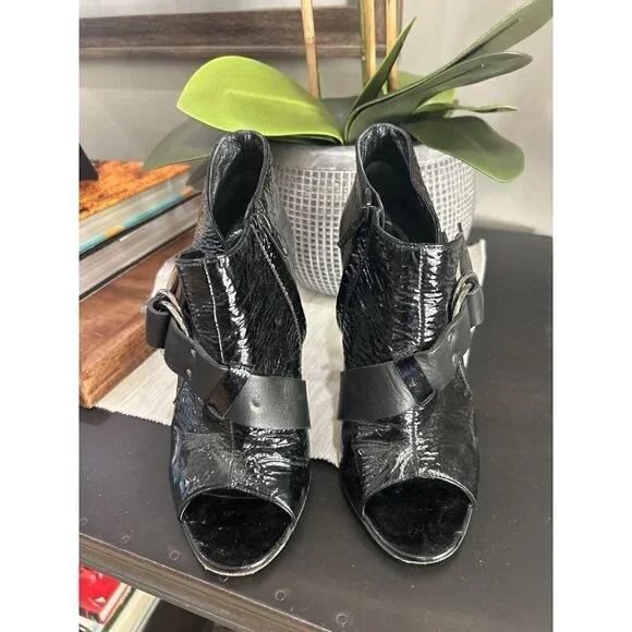 Givenchy Patent Leather Peep Toe Ankle Booties Black Womens Size 7 - Picture 3 of 11